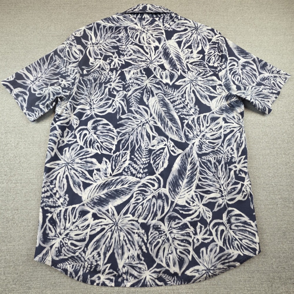 Tommy Bahama Blue Hawaiian Shirt Mens Medium Leaves Aloha Beach Tropical Stretch - Picture 6 of 10